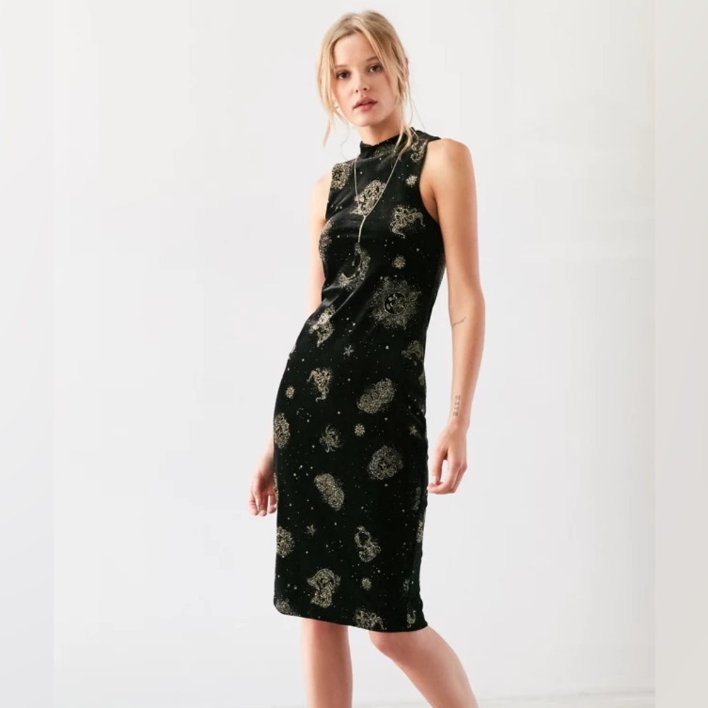 Ecote (Urban Outfitters) Zodiac Velvet Mock-Neck Midi Dress (Small)